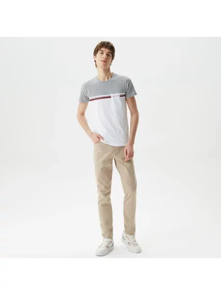 Lacoste T-Shirt Z Okrągłym Dekoltem Z Blokadą Koloru Slim Fit szary
