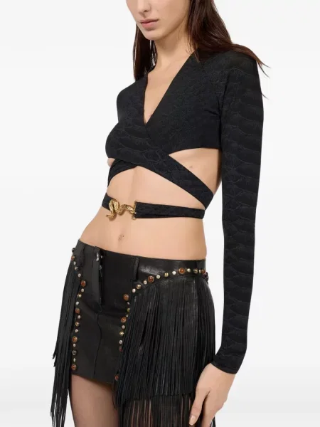 Top Roberto Cavalli cu model piele de șarpe plic negru