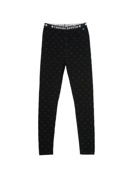 Leggings Chrome Hearts cu motiv cu inimi cu autograf negru