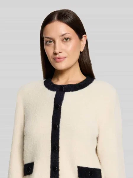 Kardigan rozpinany o kroju regular fit z paski w kontrastowym kolorze Betty Barclay beżowy