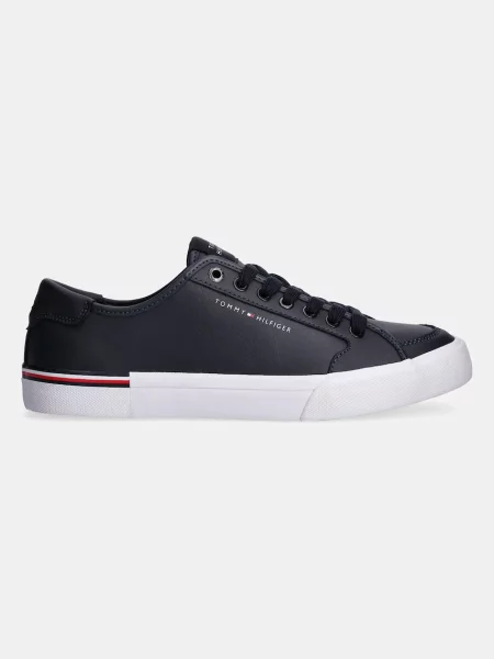 Tommy Hilfiger Usnjene superge CORE CORPORATE VULC LEATHER modra