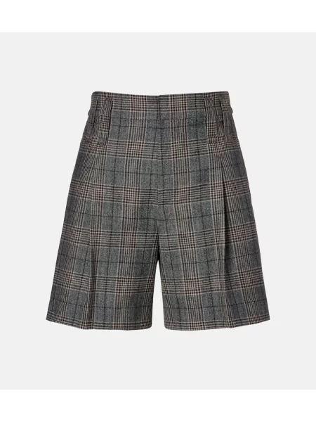 Szorty Brunello Cucinelli wełniane w kratkę szare