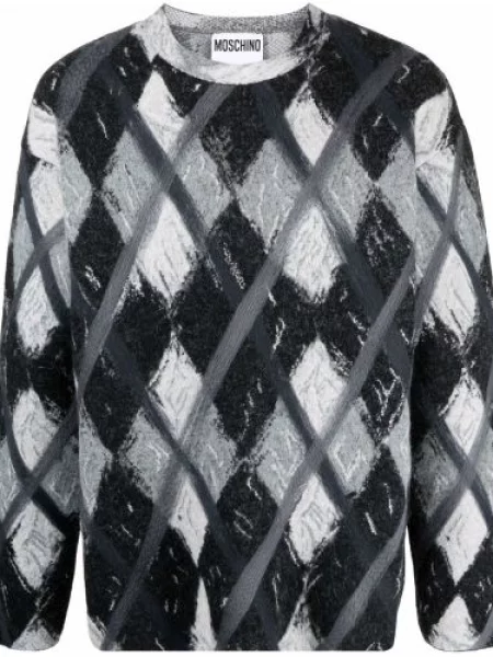 Pulover Moschino de lână cu model argyle gri