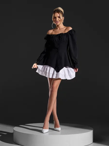 Сукня міні ISSA Plus комбінований верх чорний