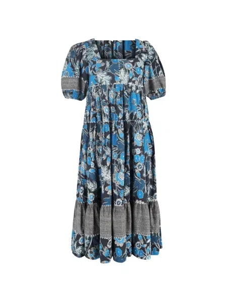 Rochie midi Ulla Johnson cu model floral cu imagine până la genunchi albastru
