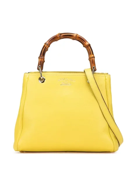 Bambusová malá shopper kabelka Gucci Pre-owned žlutá