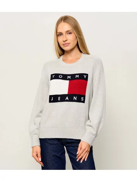 Tommy Jeans Kötött pulóver | Relaxed fit gyapjú hozzáadásával fehér