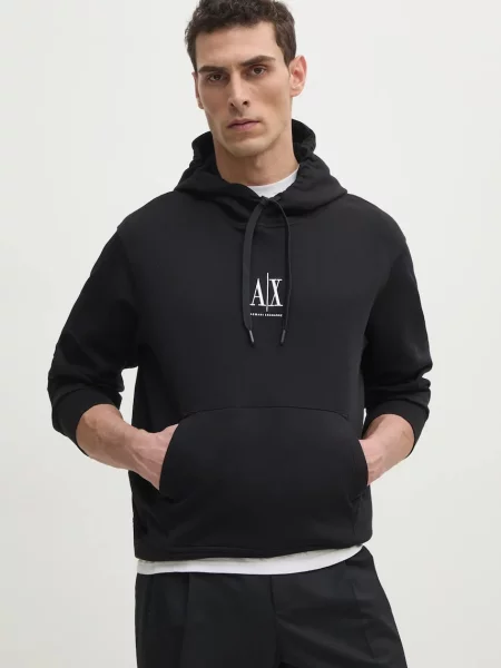 Суичър с качулка Armani Exchange с качулка с апликация черно