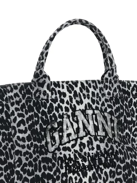 Geantă Ganni cu paiete cu model leopard negru