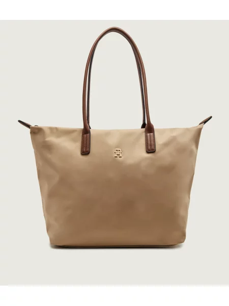 Tommy Hilfiger Shopper táska Popette bőr hozzáadásával bézs