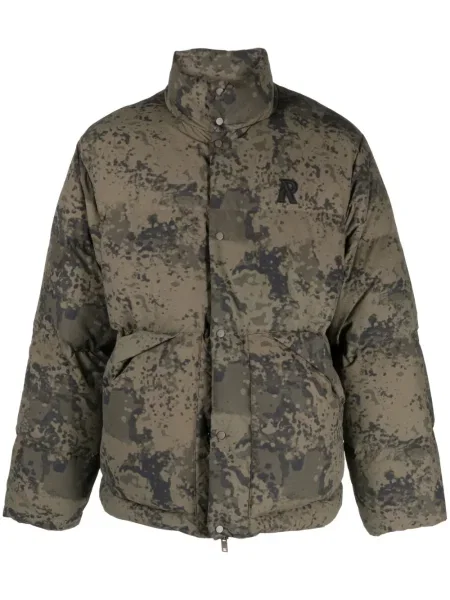 Geacă cu puf Represent cu broderie cu model camuflaj verde