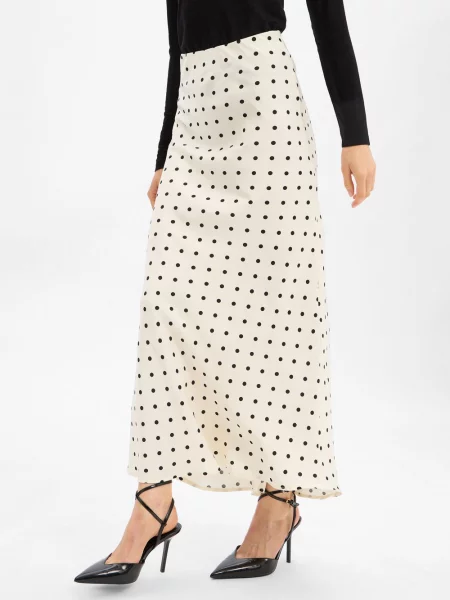 Neo Noir satynowa spódnica maxi Viso Kobiety Satyna biały|czarny w kropki 34 biała