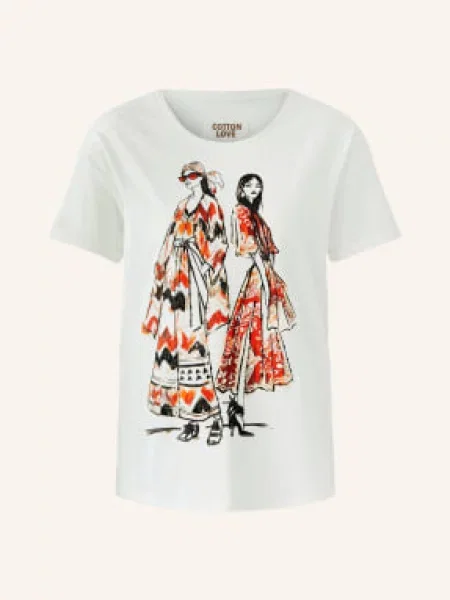 Oui Tričko S Ozdobnými Kamínky krémová