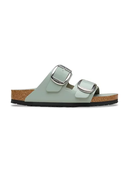 Birkenstock šľapky na plochom dámske kožené Arizona Big Buckle zelená