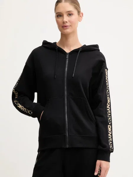 Dkny bluza z kapturem z aplikacją czarny