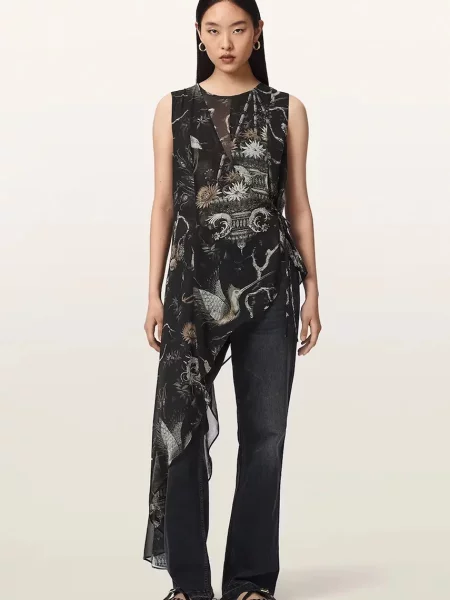 AllSaints bluză asimetrică pentru femei ENOLA negru