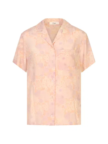 Cămașă Chloé cu broderie cu model floral roz