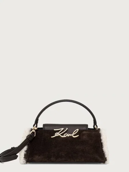 Karl Lagerfeld geantă crossbody pentru femei din piele întoarsă K/SIGNATURE maro