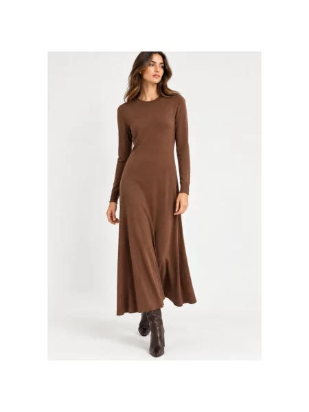 Dzianinowa długa sukienka maxi Weekend Max Mara brązowa