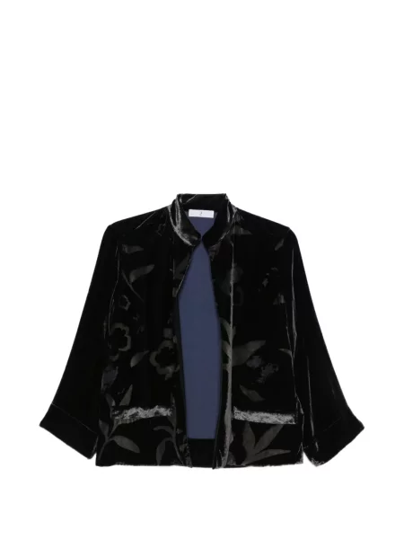 Geacă Why Ci de catifea cu model floral negru