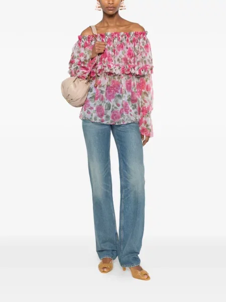 Bluză Chloé cu model floral cu imagine roz