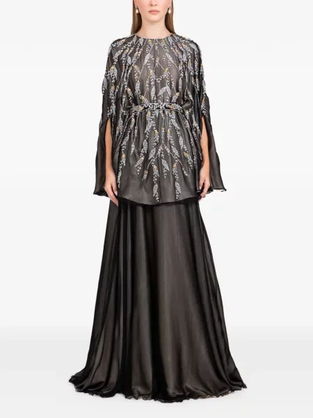 Rochie maxi Dina Melwani cu broderie de costum negru