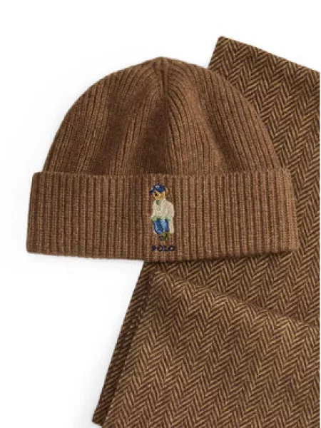 Sada čepice a šál Polo Ralph Lauren hnědý