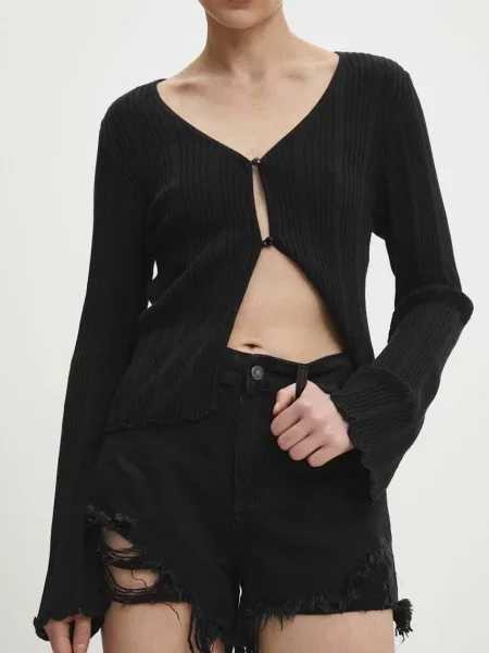 Дънков къс панталон Answear Lab с изчистен дизайн с висока талия черно