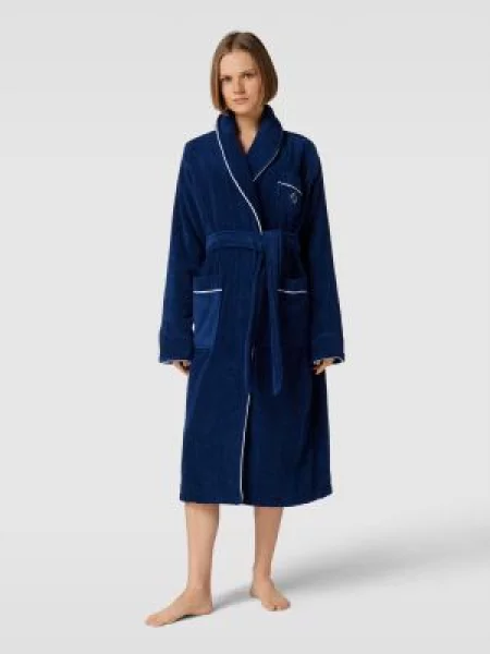Szlafrok z kołnierzem z połami Polo Ralph Lauren granatowy