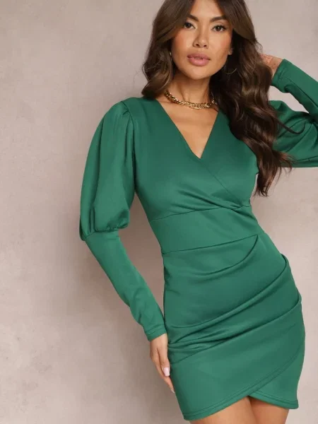 Rochie Mulată Mini cu Croi Asimetric Beomia verde