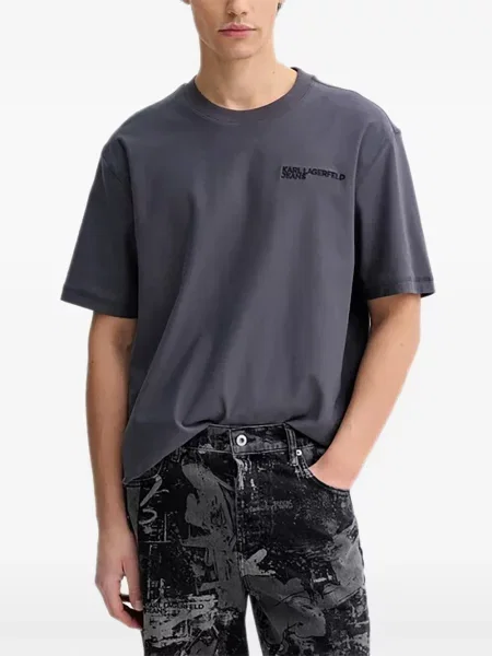 Tricou Karl Lagerfeld Jeans cu autograf gri