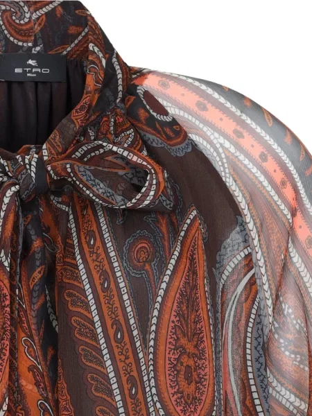Rochie maxi Etro cu funde cu model paisley maro