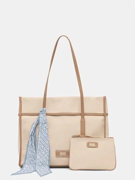 DKNY τσάντα tote γυναικεία βαμβακεία μπεζ