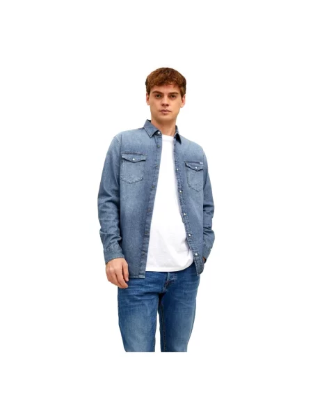 Koszula casualowa o kroju slim fit z kołnierzykiem typu kent model ‘ESHERIDAN’ Jack & Jones niebieska