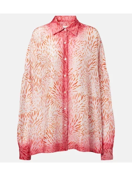 Cămașă Dries Van Noten de mătase cu imagine roz
