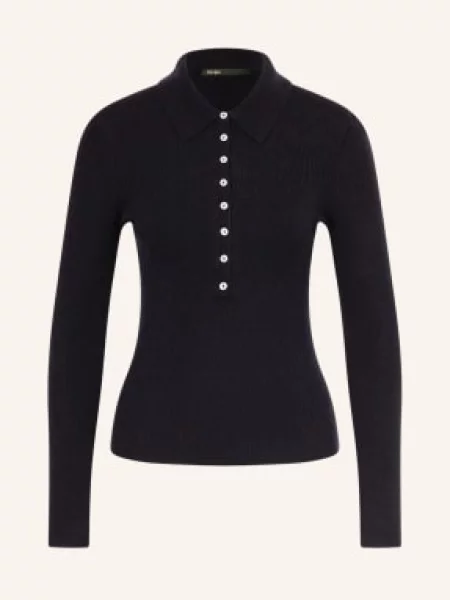 Maje Dzianinowa Koszulka Polo blau granatowe