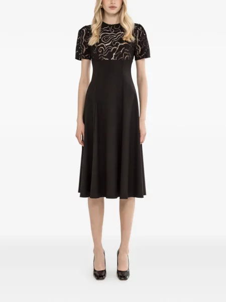 Rochie midi Nissa cu broderie cu model floral de costum negru