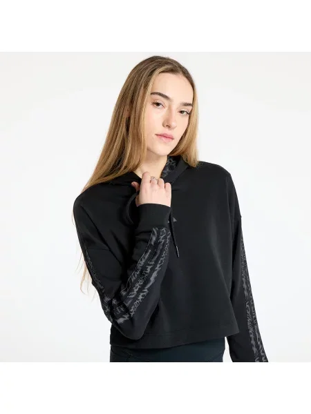 Хавлиени суичър с качулка Adidas Performance на райета с принт черно