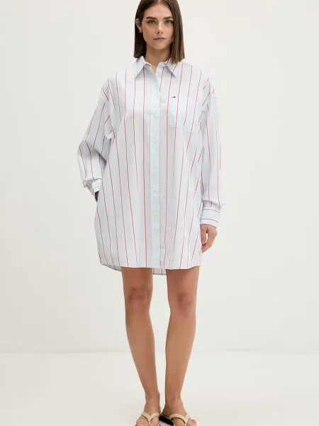 Tommy Jeans rochie tip cămașă din albastru