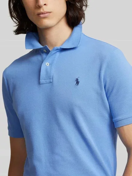 Koszulka polo o kroju slim fit z czystej bawełny Ralph Lauren niebieska