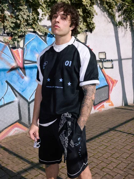 Trendyol Tricou albastru deschis / negru alb