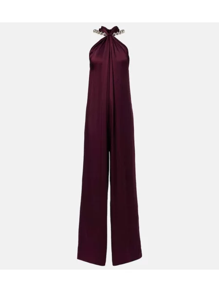 Salopetă Stella Mccartney din satin cu gât halter bordo