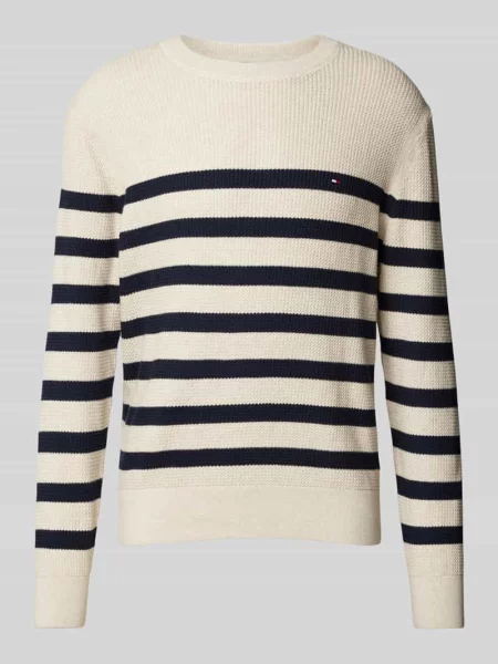 Sweter z dzianiny z wyhaftowanym logo i okrągłym dekoltem Tommy Hilfiger biały