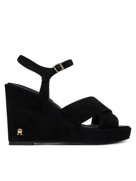 Sandale Tommy Hilfiger Suede Wrapped High Wedge negru