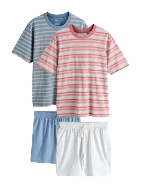 Next Pijama scurtă albastru pastel / albastru amestec / portocaliu / pastel roșu