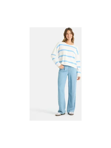 Sweter Lieblingsstück w paski z paskiem niebieski
