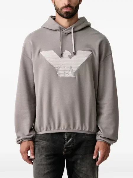Hanorac cu glugă Emporio Armani cu broderie gri