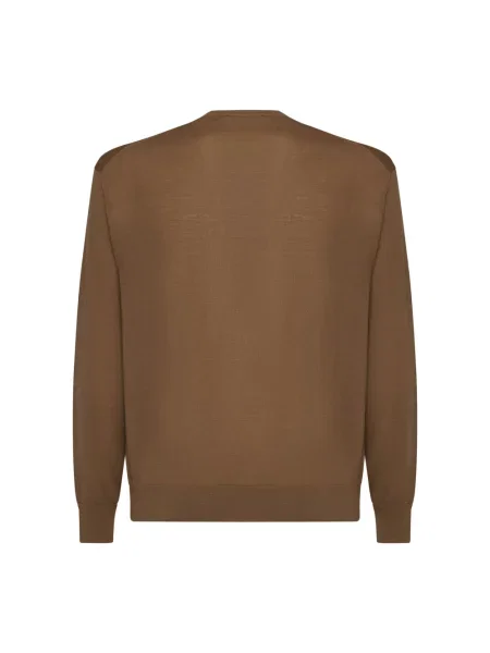 Sweter D4.0 wełniany z okrągłym dekoltem brązowy
