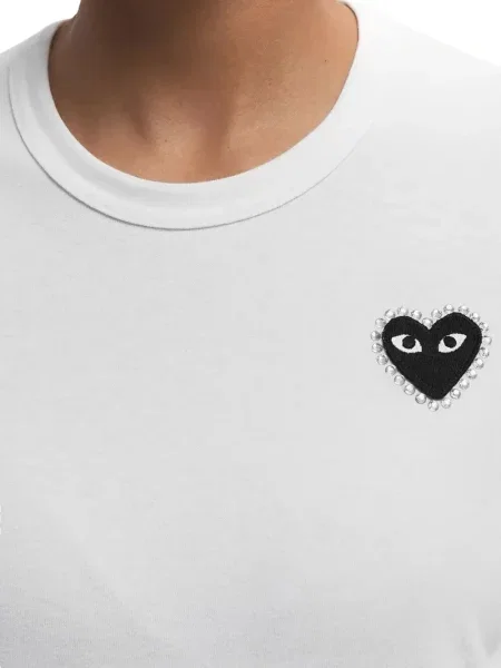 Тениска Comme Des Garçons Play бродирана със сърца бяло