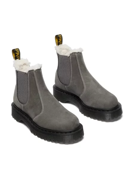 Замшеві черевики Dr. Martens Bex Fur Lined на платформі злегка утеплені сірий